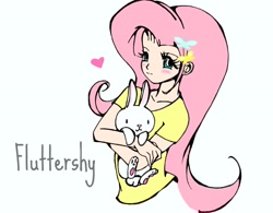 Size: 2438x1897 | Tagged: safe, artist:pixel-chick, character:angel bunny, character:fluttershy, species:human, cute, female, heart, humanized, simple background, white background