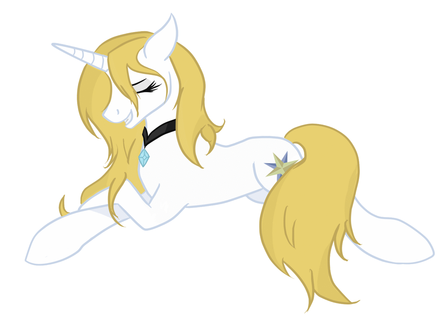 Size: 1500x1062 | Tagged: safe, artist:stagetechyart, character:prince blueblood, species:pony, species:unicorn, animated, female, looking back, lying down, necklace, princess bluebelle, rule 63, simple background, smiling, solo, transparent background, wink