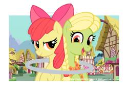 Size: 1000x700 | Tagged: safe, artist:paradigm-zero, character:apple bloom, character:granny smith, loop-de-hoop, older, young granny smith, younger