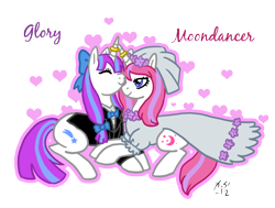 Size: 882x667 | Tagged: safe, artist:the-clockwork-crow, character:glory, character:moondancer (g1), ship:glorydancer, g1, duo, female, g1 to g4, generation leap, lesbian, married, married couple, newlywed, shipping, wedding