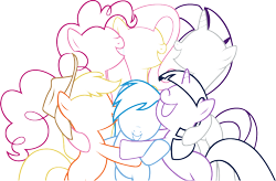 Size: 988x650 | Tagged: safe, artist:ebontopaz, character:applejack, character:fluttershy, character:pinkie pie, character:rainbow dash, character:rarity, character:twilight sparkle, group, group hug, lineart, mane six, simple background, transparent background, vector
