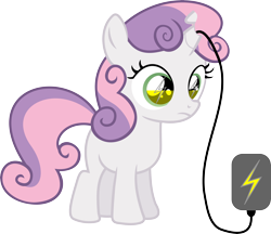 Size: 6934x6000 | Tagged: safe, artist:yoshimon1, character:sweetie belle, species:pony, species:unicorn, sweetie bot, absurd resolution, charging, female, filly, foal, hooves, horn, power cord, robot, simple background, solo, transparent background, vector