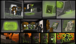 Size: 1937x1131 | Tagged: safe, artist:nukechaser, oc, oc only, oc:calamity, oc:littlepip, oc:velvet remedy, species:pegasus, species:pony, species:unicorn, fallout equestria, balefire egg, cheating, clothing, comic, computer, console, console command, dashite, eyes closed, fallout, fanfic, fanfic art, female, fillydelphia, fluttershy medical saddlebag, fourth wall, glowing horn, gun, handgun, hat, hax, hooves, horn, levitation, little macintosh, magic, male, mare, medical saddlebag, mini nuke, optical sight, pipbuck, revolver, saddle bag, self-levitation, sleeping, stallion, teeth, telekinesis, terminal, text, this will end in death, this will end in explosions, this will end in pain, vault suit, weapon