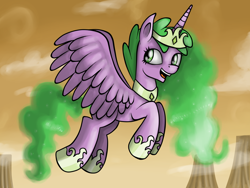 Size: 1600x1200 | Tagged: safe, artist:kleineluhnar, character:barb, character:spike, species:alicorn, species:pony, ponified spike, princess, princess barb, rule 63, solo