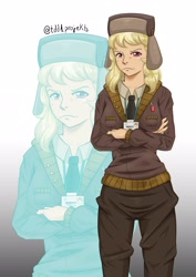 Size: 2480x3507 | Tagged: safe, artist:muramasa, character:march gustysnows, species:human, blonde, clothing, female, hat, humanized, id card, jacket, serious face, solo