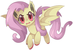 Size: 990x690 | Tagged: safe, artist:uncertainstardust, character:flutterbat, character:fluttershy, species:bat pony, species:pony, bat wings, female, looking at you, red eyes, simple background, solo, species swap, spread wings, transparent background, wings
