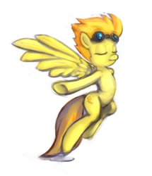 Size: 1033x1200 | Tagged: safe, artist:maxtaka, character:spitfire, backbend, eyes closed, female, goggles, solo