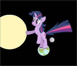 Size: 1447x1246 | Tagged: safe, artist:trohobo, character:twilight sparkle, character:twilight sparkle (unicorn), species:pony, species:unicorn, earth, giant pony, macro, mega twilight sparkle, moon, pony bigger than a planet, space, sun, tangible heavenly object