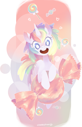 Size: 1241x1920 | Tagged: safe, artist:starrypon, oc, oc only, oc:sugar pastel, candy, looking at you, open mouth, solo