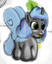 Size: 846x1046 | Tagged: safe, artist:heromewtwo, character:queen chrysalis, female, filly, larva, nymph, photoshop, reversalis, solo, young, youth