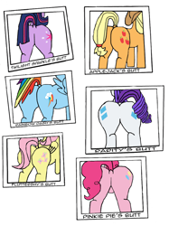 Size: 1490x1988 | Tagged: safe, artist:red-supernova64, character:applejack, character:fluttershy, character:pinkie pie, character:rainbow dash, character:rarity, character:twilight sparkle, species:earth pony, species:pegasus, species:pony, species:unicorn, butt only, dock, mane six plots, photo, picture, plot, polaroid