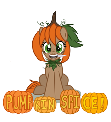 Size: 637x700 | Tagged: safe, artist:mangaka-girl, oc, oc only, oc:pumpkin spice, jack-o-lantern, knife, mouth hold, pumpkin, pumpkin spice, simple background, solo, transparent background