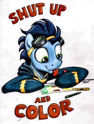 Size: 1024x1354 | Tagged: safe, artist:mattings, edit, screencap, character:soarin', species:pony, clothing, coloring, cute, funny face, male, soarinbetes, solo, traditional art, wonderbolts uniform