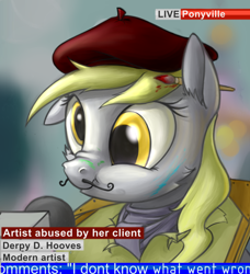 Size: 680x746 | Tagged: safe, artist:dryayberg, character:derpy hooves, species:pegasus, species:pony, cute, derpabetes, female, mare, microphone, news, paintbrush, scrunchy face, solo