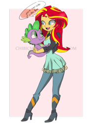 Size: 1024x1372 | Tagged: safe, artist:chibicmps, character:spike, character:sunset shimmer, my little pony:equestria girls, cute, holding, request, shimmerbetes, spikabetes, spikelove