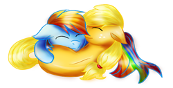 Size: 679x345 | Tagged: safe, artist:death-is-death, character:applejack, character:rainbow dash, ship:appledash, cuddling, eyes closed, female, lesbian, prone, shipping, simple background, snuggling, transparent background
