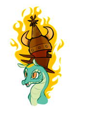 Size: 620x851 | Tagged: safe, artist:nappyrat, community related, character:tianhuo, species:longma, them's fightin' herds, clothing, female, hat, mane of fire, smiling, solo, tower of hats