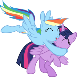 Size: 10672x10687 | Tagged: safe, artist:sagegami, character:rainbow dash, character:twilight sparkle, character:twilight sparkle (alicorn), species:alicorn, species:pony, episode:magical mystery cure, g4, my little pony: friendship is magic, absurd resolution, cute, female, hug, mare, simple background, transparent background, vector