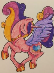 Size: 1923x2578 | Tagged: safe, artist:serra20, character:princess cadance, species:alicorn, species:pony, eyes closed, female, highlights, mare, shading, spread wings, traditional art, wings