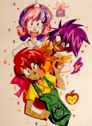 Size: 600x825 | Tagged: safe, artist:artfrog75, character:apple bloom, character:scootaloo, character:sweetie belle, species:human, clothing, cutie mark crusaders, dark skin, humanized, open mouth, traditional art