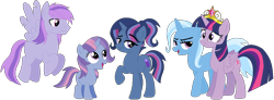 Size: 1237x454 | Tagged: safe, artist:margaretlovez, character:trixie, character:twilight sparkle, character:twilight sparkle (alicorn), oc, parent:trixie, parent:twilight sparkle, parents:twixie, species:alicorn, species:pony, ship:twixie, big crown thingy, family, female, jewelry, lesbian, magical lesbian spawn, offspring, regalia, shipping, simple background, transparent background