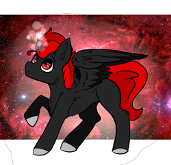 Size: 1154x1114 | Tagged: safe, artist:zira, oc, oc only, species:alicorn, species:pony, species:unicorn, alicorn oc, black fur, blank flank, cute, male, red and black oc, red eyes, red hair, red mane, solo