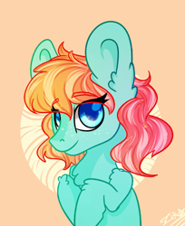 Size: 2710x3319 | Tagged: safe, artist:zira, oc, oc only, species:earth pony, species:pony, art, blue, color, colorful, cute, digital art, female, fluffy, food, green, orange, pink, rainbow, simple background, solo, sparkle