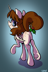 Size: 1680x2530 | Tagged: safe, artist:littledogwoman, oc, oc only, oc:faerie, species:alicorn, species:pony, christmas, freckles, holiday, holly, holly mistaken for mistletoe, solo, sultry pose, wings