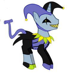 Size: 2200x2350 | Tagged: safe, artist:maxter-advance, species:pony, species:unicorn, spoiler:deltarune, cape, chaos, clothing, crossover, deltarune, jester, jevil, ponified, solo