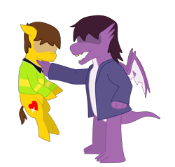 Size: 2200x2100 | Tagged: safe, artist:maxter-advance, species:dragon, species:earth pony, species:pony, spoiler:deltarune, clothing, crossover, deltarune, dragoness, dragonified, female, jacket, kris, ponified, species swap, susie (deltarune), sweater