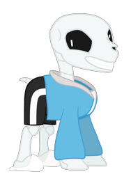 Size: 1500x2000 | Tagged: safe, artist:maxter-advance, species:pony, bone, clothing, deltarune, grin, hoodie, jacket, looking at you, male, ponified, sans (undertale), shorts, simple background, skeleton, skeleton pony, skull, slippers, smiling, solo, stallion, transparent background, undertale