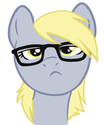 Size: 387x466 | Tagged: safe, artist:blackfeathr, character:derpy hooves, species:pegasus, species:pony, bust, female, frown, glasses, hipster, looking at you, mare, portrait, simple background, solo, transparent background