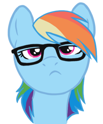 Size: 387x466 | Tagged: safe, artist:blackfeathr, character:rainbow dash, species:pegasus, species:pony, bust, female, frown, hipster, looking at you, mare, portrait, simple background, solo, transparent background