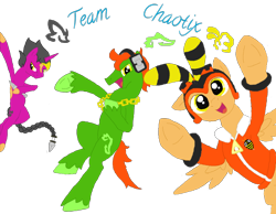 Size: 1024x794 | Tagged: safe, artist:spqr21, species:pony, charmy bee, deviantart muro, espio the chameleon, ponified, simple background, sonic the hedgehog (series), transparent background, vector the crocodile