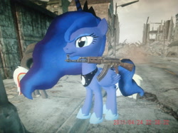 Size: 4000x3000 | Tagged: safe, artist:smartmars603, character:derpy hooves, character:princess luna, oc, oc:velvet remedy, species:pony, fallout equestria, ak-47, assault rifle, fallout, fallout 3, gun, rifle, weapon
