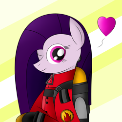 Size: 3000x3000 | Tagged: safe, artist:visionwing, oc, oc:visionmena, species:pony, crossed arms, happy, heart, pyro, side view, simple background, striped background, yellow background