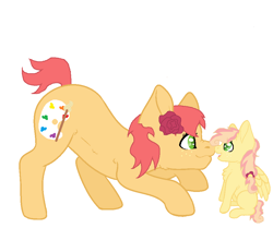 Size: 940x784 | Tagged: safe, artist:dinkydoolove, artist:pinkie3212, base used, oc, oc only, oc:berry bloom, oc:orchid, parent:applejack, parent:strawberry sunrise, parents:applerise, species:earth pony, species:pegasus, species:pony, boop, female, freckles, magical lesbian spawn, mare, next generation, noseboop, offspring, siblings, simple background, sisters, white background