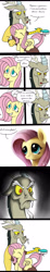 Size: 989x5326 | Tagged: safe, artist:wolverfox, edit, character:discord, character:fluttershy, brush, brushie, brushing, close-up, comic, cute, cyrillic, eyes closed, glare, grin, grumpy, russian, shyabetes, smiling, translation
