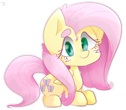 Size: 900x783 | Tagged: safe, artist:temmie-kun, character:fluttershy, species:pegasus, species:pony, beanbrows, cute, eyebrows, female, folded wings, looking at you, mare, outline, prone, shyabetes, simple background, smiling, solo, transparent background, white outline, wings