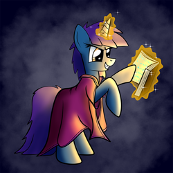 Size: 750x750 | Tagged: safe, artist:sandyfortune, oc, oc only, oc:frozen blaze, species:pony, species:unicorn, arcanist, book, dungeons and dragons, female, magic, mare, pen and paper rpg, ponyfinder, portrait, rpg, solo, sorcerer, tabletop gaming, wizard