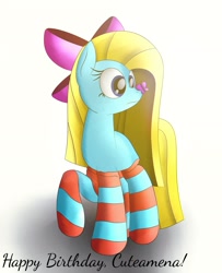 Size: 1919x2363 | Tagged: safe, artist:visionwing, oc, oc only, oc:cuteamena, species:pony, bow, butterfly, clothing, confused, shadow, socks, solo, striped socks, sunlight