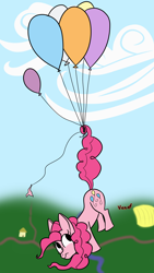 Size: 4096x7282 | Tagged: safe, artist:venaf, character:pinkie pie, species:earth pony, species:pony, newbie artist training grounds, absurd resolution, atg 2019, balloon, female, floating, solo, then watch her balloons lift her up to the sky