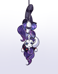 Size: 1500x1900 | Tagged: safe, artist:avonir, character:rarity, species:pony, species:unicorn, armor, crossover, female, looking at you, overwatch, rarimaker, solo, unconvincing armor, upside down, widowmaker