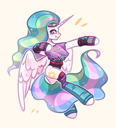 Size: 1500x1649 | Tagged: safe, artist:avonir, character:princess celestia, species:alicorn, species:pony, 80s, crossover, female, looking at you, overwatch, simple background, smiling, solo, white background, zarya