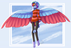 Size: 3425x2310 | Tagged: safe, artist:dinkydoolove, character:rainbow dash, species:anthro, species:pegasus, species:pony, species:unguligrade anthro, choker, clothing, colored wings, ear piercing, female, looking at you, mare, nose piercing, nose ring, piercing, solo, spiked choker, wings