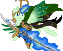 Size: 903x728 | Tagged: safe, alternate version, artist:spqr21, base used, species:alicorn, species:pony, fanfic:we remember everything, clothing, crossover, fanfic art, glowing horn, horn, loki, magic, male, ponified, simple background, solo, staff, stallion, telekinesis, transparent background