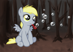 Size: 1140x810 | Tagged: safe, artist:blackfeathr, character:derpy hooves, species:pegasus, species:pony, fanfic:bubbles, bubble, fanfic, female, filly, solo
