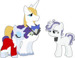 Size: 748x578 | Tagged: safe, artist:klawiee, base used, character:prince blueblood, character:rarity, oc, oc:silk touch, parent:prince blueblood, parent:rarity, parents:rariblood, species:pony, species:unicorn, ship:rariblood, alternate hairstyle, blank flank, bow tie, family, female, male, mare, offspring, shipping, simple background, straight, transparent background