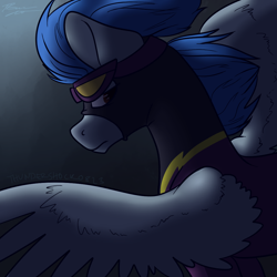 Size: 1000x1000 | Tagged: safe, artist:thundershock0823, character:nightshade, species:pegasus, species:pony, newbie artist training grounds, clothing, costume, female, goggles, mare, shadowbolts, shadowbolts costume, solo, wings