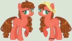 Size: 1024x584 | Tagged: safe, artist:dinkydoolove, base used, oc, oc only, parent:big macintosh, parent:cheese sandwich, parents:mac n cheese, species:earth pony, species:pony, female, freckles, gray background, handkerchief, magical gay spawn, mare, offspring, simple background, solo